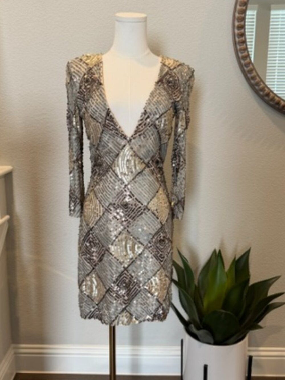Scala Silver & Gold Sequin Dress Size 2 NWT